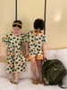 Kläder sätter 2023 sommarkoreanska pojkar och flickor Kontrast Floral Bubble Sleeve Dress Short Shorts Set Casual Baby Girl Outfit