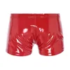 Sous-vêtements hommes rouges sous-vêtements doux Faux cuir fermeture éclair culotte Boxer Sexy mâle confortable haute qualité mode slips