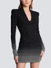 Robes décontractées High Street Est 2023 F/W Designer Fashion Femme Manches longues Col V Diamants Strass Embellihsed Robe en tricot