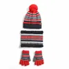 Bérets 3 pièce/ensemble enfants hiver chaud chapeau fil tricoté bonnet Pom casquette cou écharpe gants ensemble coton rayure élastique pour fille garçon