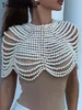 Kobiety dla kobiet Camis Sexy See Through Pearl Club Crop Top Women 2023 Summer Elegancki kantar kantar