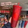 New Starbucks Studded Tumblers 710ML Plastic Coffee Mug Bright Diamond Starry Straw Cup Durian Cups Gift Product With Original Logo