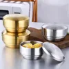 Tigelas de cozinha coreana com tampa utensílios de cozinha 304 recipiente de aço inoxidável tigela de arroz duplo sopa de mistura de cereais