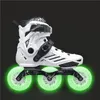 Patins à roulettes en ligne Ptines de patinage sur route de rue avec roues brillantes LED de 110 mm pour jeunes garçons et filles, baskets de vitesse NOIR BLANC 3X110 231122