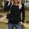 Blusas femininas confortáveis manga longa top chique gola quadrada cruz camiseta torção textura solta ajuste pulôver tops para outono inverno