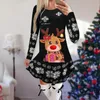 Casual Dresses Santa Print Christmas Party For Women 2023 Winter Long Sleeve O Neck T Shirt Dress Holiday Vestidos