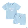 Set di abbigliamento 2023 0-3 anni Neonata Ragazzo Abiti estivi Stampa Girocollo Manica corta Costola Maglia Shell/Sole/Coccolo Top Elastico in vita Dr Otelx