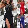 Basic Casual Jurken Elegant Sexy Party voor Vrouwen Temperament Strass Mouwloos Split Heup Wikkeljurk Avond Robe 231123