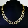 15mm flat wire splicing trendy Cuban chain full diamond necklace large gold chain