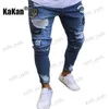 Jeans da uomo Kakan Europei e americani di alta qualità Nuovi jeans lunghi Jeans attillati elastici da uomo Distintivo con foro Pantaloni slim fit Jeans K14-881 T231123