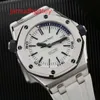 AP Szwajcarski zegarek Royal Oak Offshore Series Automatyczne mechaniczne nurkowanie Wodoodporna stalowa gumowa opaska data wyświetlacza Zegarek dla męskich Zestaw zegarek 15710st White Disc Blu