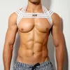 Arnês sexy masculino listrado peito halter corpo pescoço cinto de bondage com braçadeira fetiche traje lingerie exótica