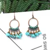 Dangle Boucles D'oreilles Bohême Femmes Bleu StoneWood Perles Gland Tibétain Vintage Bronze Grand Rond Cercle Danglers Orecchini Bijoux