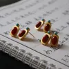 Stud Earrings Ancient Gold Craft Southern Rubellite Tourmaline Inlaid Turquoise For Women Ear Studs Simple Fashion Party Jewelry