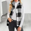 Women's Vests Fall Winter Vest Coat Sleeveless Stand Collar Thick Plush Neck Protection Zipper Closure Cardigan Color Plaid Pockets