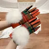 Fingerless Glove's Cashmere Gloves Ladies Touch Screen Furry Fur Ball Plaid Wool Driving Glove Female wanten 231122