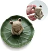 El yapımı seramik çubuk tütsü brülör tutucusu küçük kurbağa tütsü lotus yaprak tepsisi mini sevimli hayvan heykeli ev tütsü brülör
