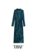 Basic Casual Dresses TRAF Womens Mesh Midi Dress Autumn Long Sleeve Retro Elegant Slim Fit 231122