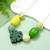 Pendentif Colliers Coloré En Bois Citron Fruit Fleur Pull Chaîne Collier Femme Filles Bijoux À La Mode