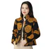 Abbigliamento etnico 2023 Cappotto corto con stampa floreale nazionale Colletto alla coreana Giacca imbottita stile abito cinese allentato di tradizione vintage cinese
