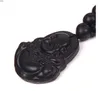 Collane con ciondolo Natural Black Bian Stone scolpito Lucky Laughing Buddha Collana di perline Massaggiatore Bellezza Cura sana
