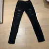 Purple Jeans Designer Ami Jeans Black Diamond Speckled Ink Black Jeans Men's Washable Worn Hole Long Pants High Street Diamond Elastic Jeans