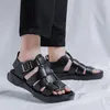 Sandalen Sommer Schwarz Business Casual Atmungsaktive Schuhe Modenschau Luxus Leder Dicke Sohle Hochwertiges Fahren