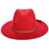 Berets Mistdawn Fashion Femmes hommes laine Panama chapeau rigide Fedora Cap Jazz Party Caps Brown Leather Band Taille 56-58cm