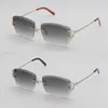 Designer-Sonnenbrille mit diamantgeschliffenen Gläsern für Damen und Herren, C-Dekoration, Drahtrahmen-Brille für Damen, randlose Herren, Luxusbrille im Freien, 00920, neue Farbschild-Linsengröße 60