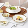 Teller, Luxus-Keramikgeschirr, rund, herzförmig, Dessertteller, weiße Schüsseln mit Goldrand, Familien-Haushaltsgeschirr