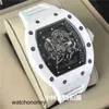 Watch Richa Luxury Barrel Type Mens Milles Mechanical Carbon Fiber Automatic White Ceramic Personality Large Dial Swiss Movement