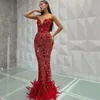 Casual Dresses Women Summer Luxury Sexy Strapless Backless Feather Red Mirror Maxi Long Bodycon Gowns Dress Elegant Evening Party Prom