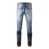 Jeans masculinos Chegadas de moda joelho com hole masculino ripped graffiti gradiente de tinta spray calça jeans slim masculina calça #6597