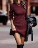 Casual klänningar Kvinnor Autumn Long Sleeve Fashion Stick Plain O-Neck Daily Mini Sweater Dress