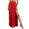 Jupes femmes Sexy taille élastique haute fente portefeuille longue jupe Maxi polyvalent mode élégant entrejambe couvrant