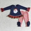 Pyjama Groothandel Nachtkleding Kerstpyjama voor baby's Kerstman Shirt Groene geruite broek Set Baby Kids Boutique Kinderoutfit 231122