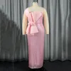 Casual Dresses Sexy Pink Sequined Women Off The Shoulder Backless Big Bow Decorate Sheath Package Hips Ankle Length Birthday Dress