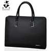 Aktentaschen Aktentasche Herren Business Casual Umhängetasche Tragbare Schultertasche Rindsledermaterial Gestreiftes Kreuz Quadratischer Reißverschluss Wechselndes Schwarz