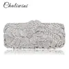 Kvällspåsar chaliwini lyxväskor Kvinnor Purse Designer Crystal Flower Metallic Clutches Female Chains Shoulder Bags Evening Handväskor 230422