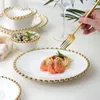 Plates Luxury Ceramic Dinnerware Round Heart Shaped Dessert Plate Dinner White Bowls With Gold Rim Family Household Tableware