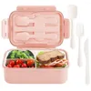 Geschirr-Sets Bento-Lunchbox für Kinder und Erwachsene Aufbewahrungsbehälter mit Gabel, Löffel, Messer, BPA-frei, Mikrowelle, Spülmaschine, Gefrierschrank