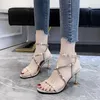 Sandalen Damen Fairy Style Alias De Mujer Verano 2023 Pfennigabsatz Koreanische Vielseitige Damen Open Toe mit Schnalle