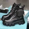 Men Rois Nylon Cloth Combat Boots Top Monolith Leather enkel Martin Boot met Pouch Battle Shoes Rubber Sole Platform Shoe Big Size