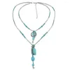 Hänge halsband flerskikt vintage turkoises choker halsband för kvinnor grön sten charm collier zigenare stam etniska smycken