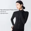 Chemises actives veste de sport Fitness vêtements de Yoga femmes sweats d'entraînement serrés en plein air course à manches longues fermeture éclair élastique trou de pouce haut