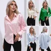 Kvinnor BLOUSES CASUAL LÖST FÖR ATT SOLID FÄRG Långärmad Leopard Print Tops Fashion Lapel Office Shirt Elegant Blosue 2023