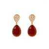 Dangle Earrings High Quality Gold Color Water Drop Red Green White Stone For Women Wedding Fashion Jewelry LE052