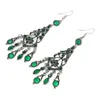Hoop Earrings Women's Long Dangle Alloy Green Fringe Tassel Decoration Jewelry H