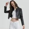 Manteau court en cuir PU pour femmes, coupe cintrée, court, veste de motard en Faux noir