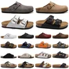 Sandales diapositives hommes femmes pantoufles nubuck cuir daim sabots moka chaussures de plage en plein air curseur chaussures plate-forme sandale